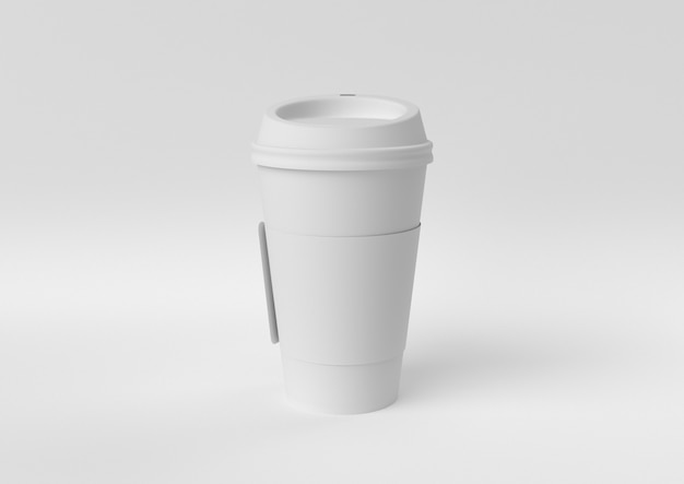 Creative minimal paper idea. Concept white coffee cup with white background. 3d render, 3d illustration.