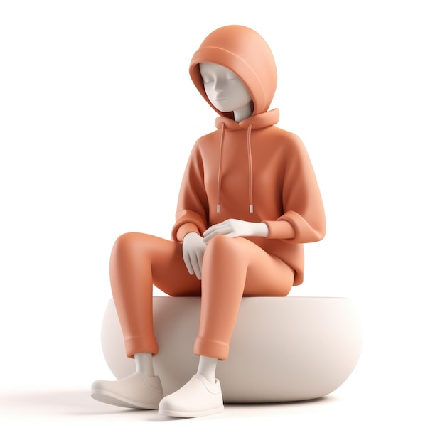 creative a minimalist 3D character in Notion style with a cozy outfit and relaxed posture sitting on a white background