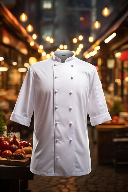 Photo creative mockup of a chef apron impeccably white and untouched showca uniform collection design