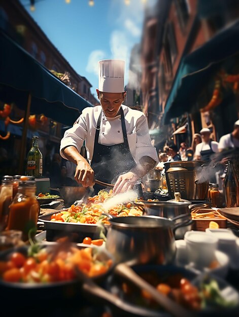 Creative Mockup of a Chef Apron Street Scene Concept Captured With a uniform collection design