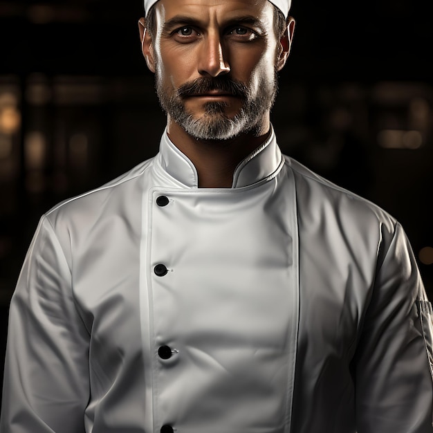 Photo creative mockup of a chef uniform photographed close up with a high c uniform collection design