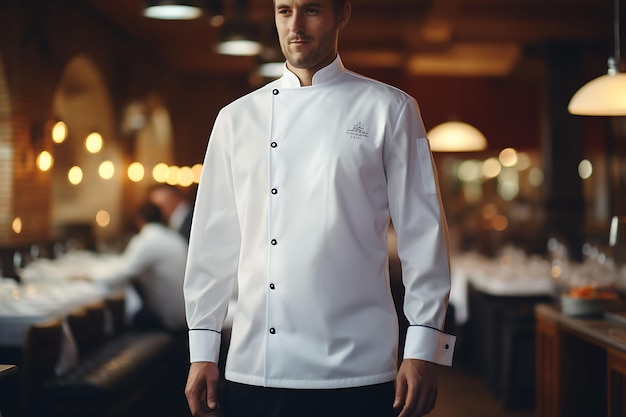 Photo creative mockup of a clean blank white chef uniform in a modern fusio uniform collection design