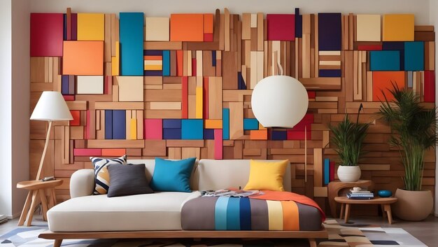 Photo creative modern living room interior wall art ai generated