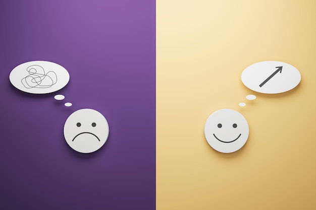 Creative mood smileys on colorful background Service rating concept 3D Rendering