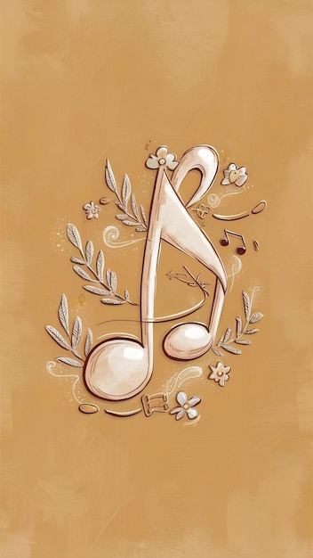 Photo of creative music note surrounded with nature inspired ornaments agnst beige background