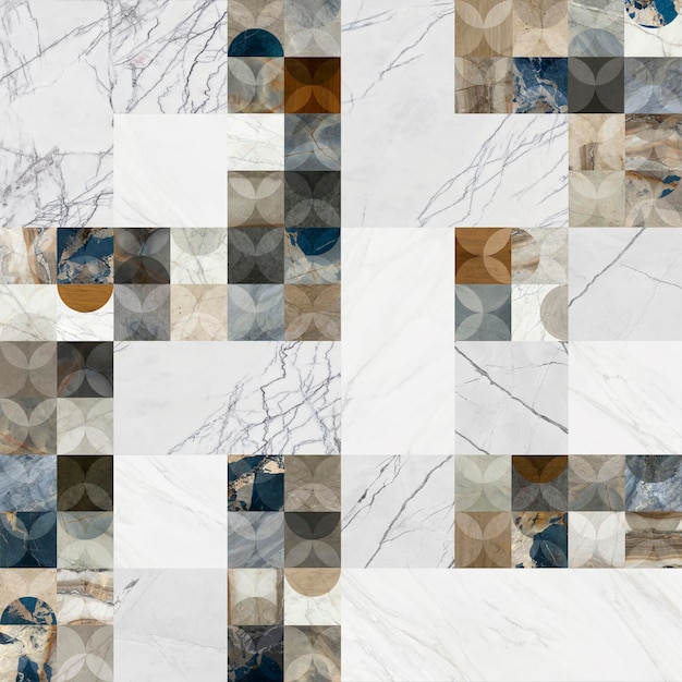 Creative patchwork pattern stone ceramic wallpaper design White marble