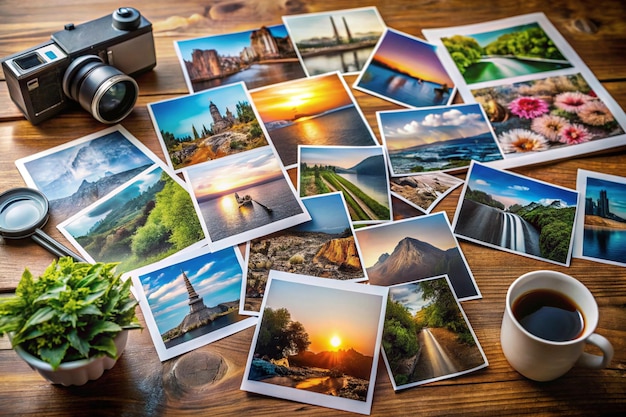 Creative Photo Collage Laid Out on Table with Various Prints and Negatives