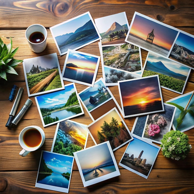 Creative Photo Collage Laid Out on Table with Various Prints and Negatives