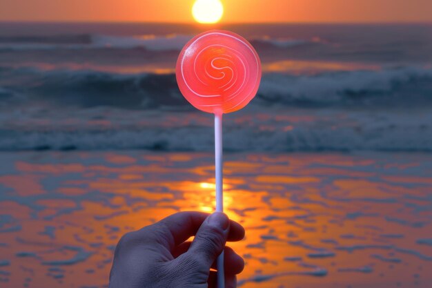 creative picture of sun like a lollipop in the beach