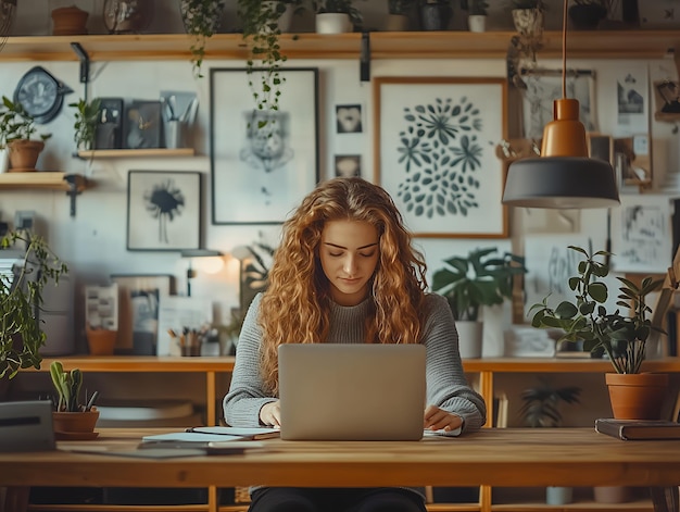 Photo creative professional in a modern green workspace