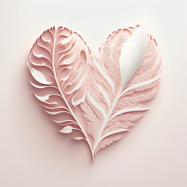 Creative Realistic Ethnic Feathers Forming Heart Shape In White And Pastel Pink Color 3D Render Love Concept