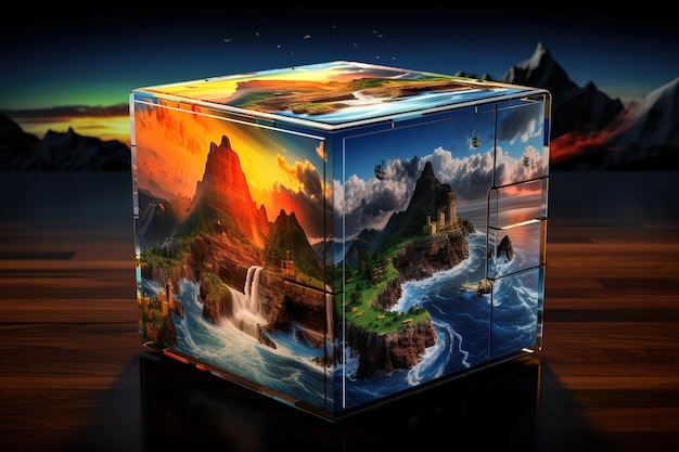 Creative Rubiks cube with different landscapes nature