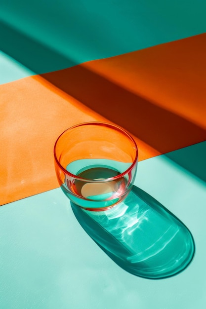 A creative setup of everyday objects casting colorful shadows under orange and teal gels