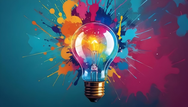 Creative Spark Colorful Paint Splatter and Light Bulb Concept