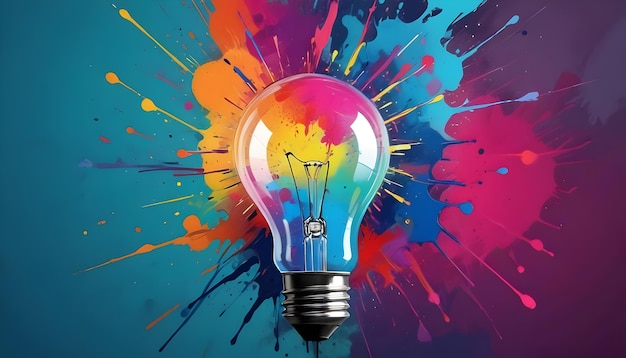 Creative Spark Colorful Paint Splatter and Light Bulb Concept