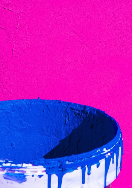 Creative stylish wallpaper Blue paint and pink wall Minimalist design concept