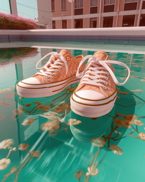 Photo creative summer background with stylish shoes generative ai