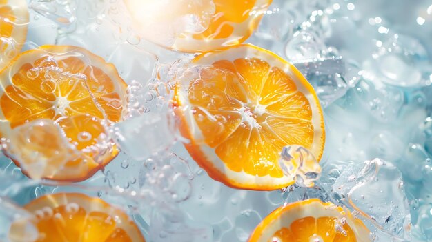 Creative summer composition made of sliced orange in transparent pool water Refreshm Generative AI