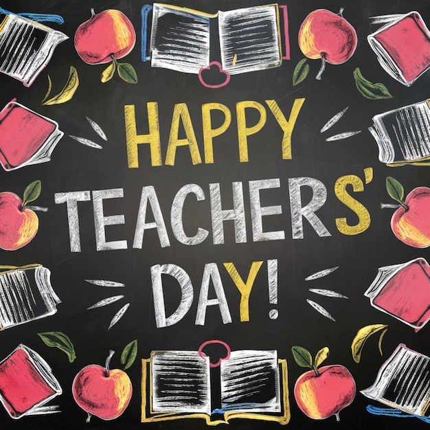 Creative Teachers Day Chalkboard Poster with Chalk Drawings 1