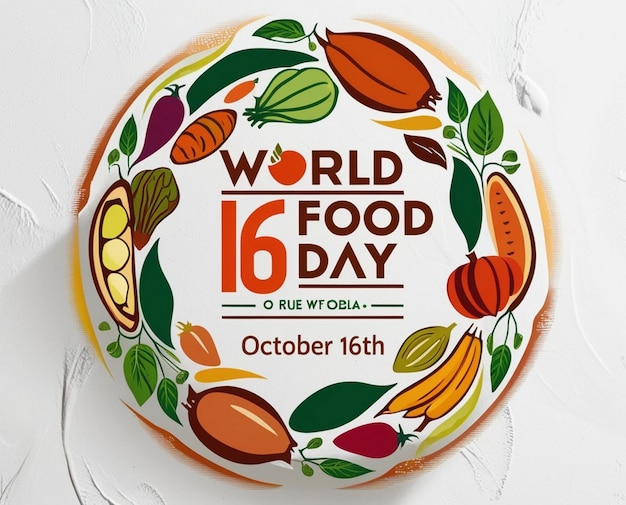 Photo creative text of world food day with fruits on earth globe background for 16th october