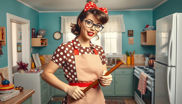 Photo creative trend collage of funny young housewife retro cleaning house have fun freak bizarre unusual