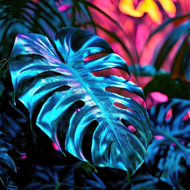 Photo creative tropic holographic leaves background