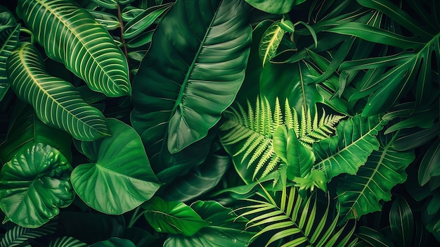 Creative tropical green leaves layout Nature spring concept Flat lay Generative AI