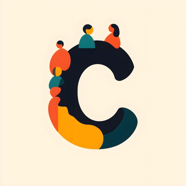 Photo creative typography letter c with people silhouettes and colorful background