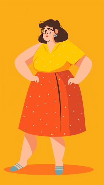 Creative vector illustration of a joyful overweight woman