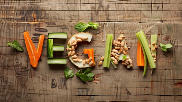 Photo creative vegetable word display