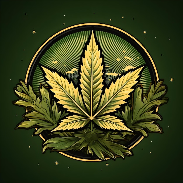 Creative and vibrant badge illustration design for cannabis weed marijuana hemp leaf