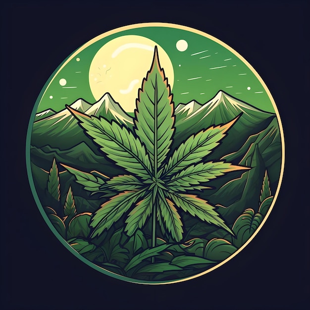 Creative and vibrant badge illustration design for cannabis weed marijuana hemp leaf