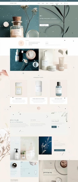 Creative website design template with natural cosmetics Modern minimalistic flat lay