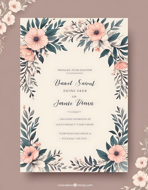 Creative Wedding Invitation Card with Floral Artwork