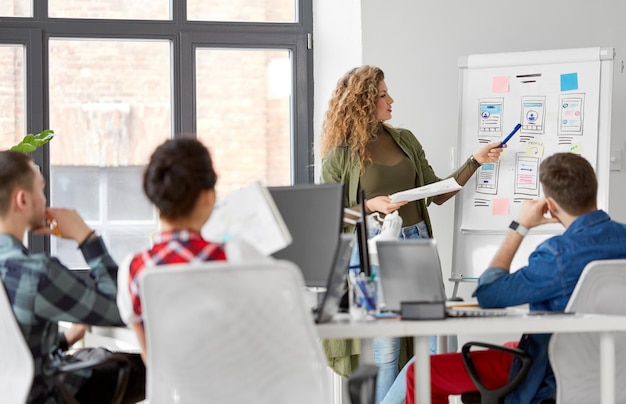 creative woman showing user interface at office