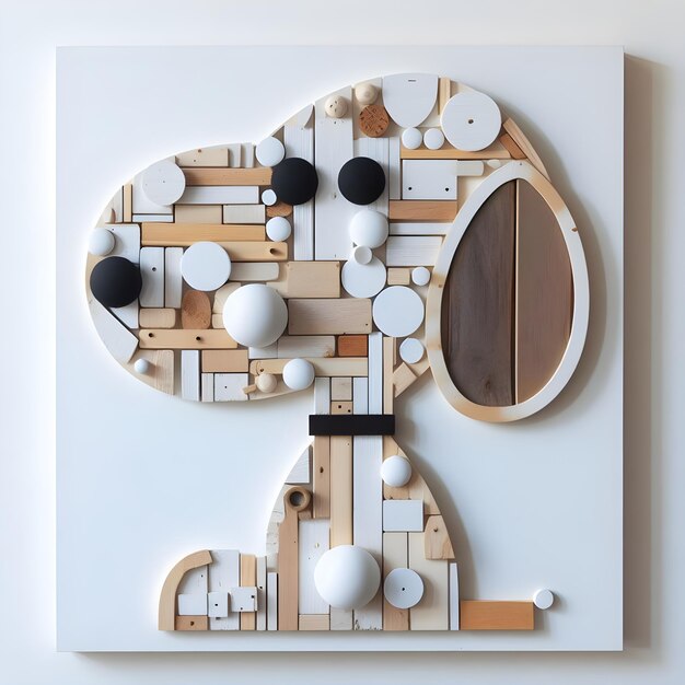 Photo a creative work of art that looks like snoopy made from scraps and various pieces of wood