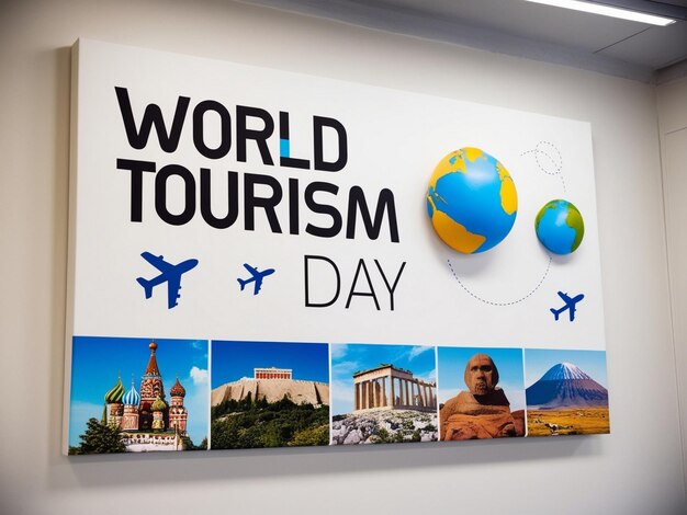 Creative World Tourism Day flyer template with adventure themes