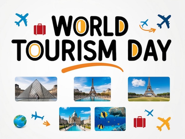 Creative World Tourism Day flyer template with adventure themes