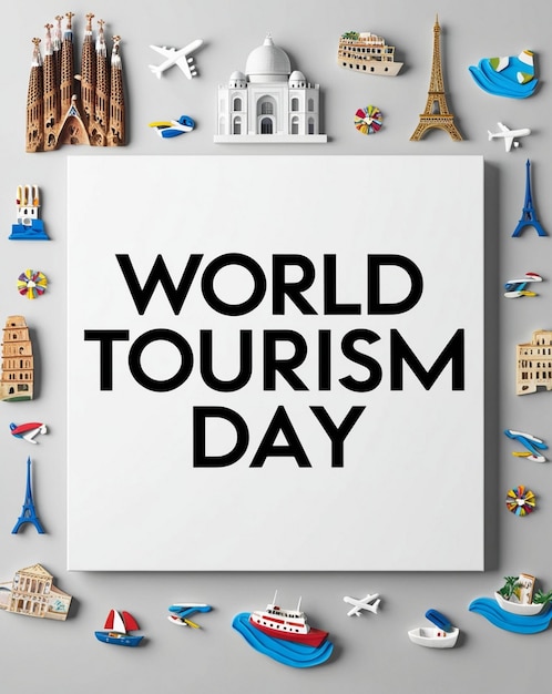 Creative World Tourism Day flyer template with adventure themes