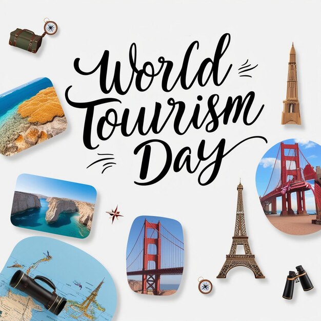 Creative World Tourism Day flyer template with adventure themes