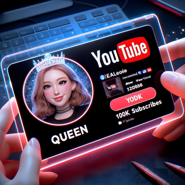 Photo creative youtube profile card with hologram and sparkles