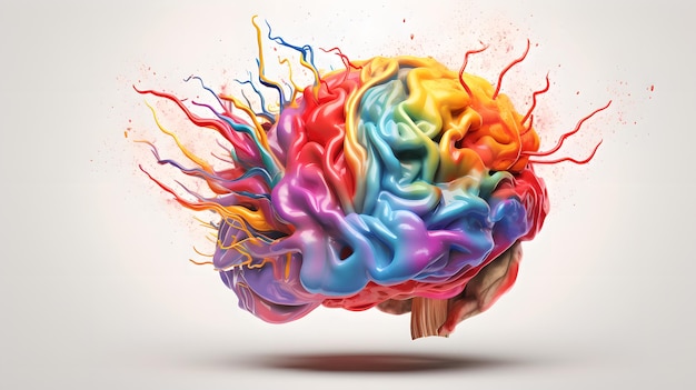 Creativity concept with a brain exploding in colors on white background concept creative idea