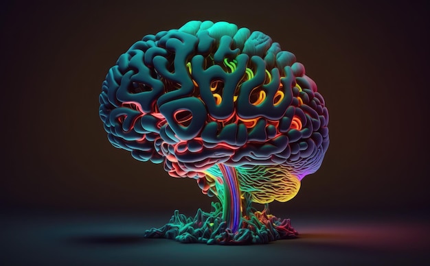 Creativity concept with the human brain exploding in colors tree colorful