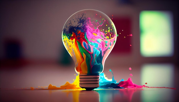 Creativity concept with lightbulb made from oil paint mix AI generative