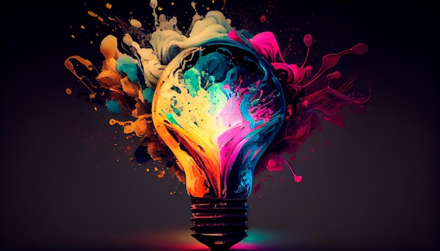 Creativity concept with lightbulb made from oil paint mix AI generative