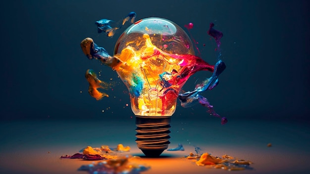 Creativity concept with lightbulb made from oil paint mix Generative AI