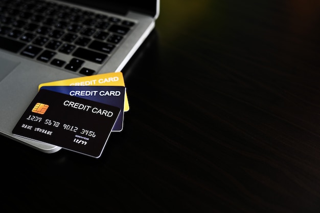 Credit card close up shot concept of online shopping,Copy space