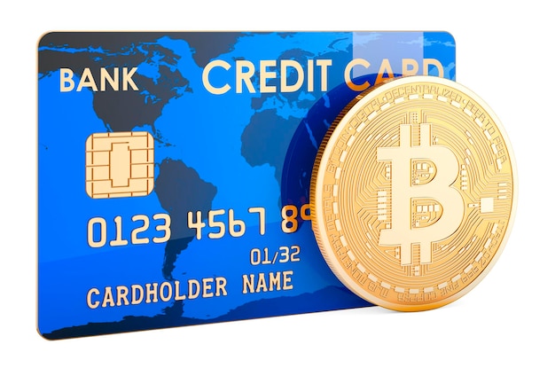 Credit card with bitcoin 3D rendering