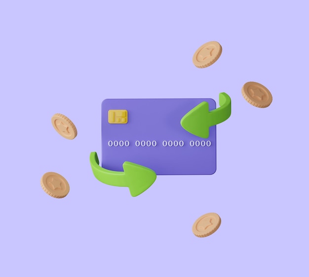 Credit card with cash back notification online shopping 3d icon render illustration