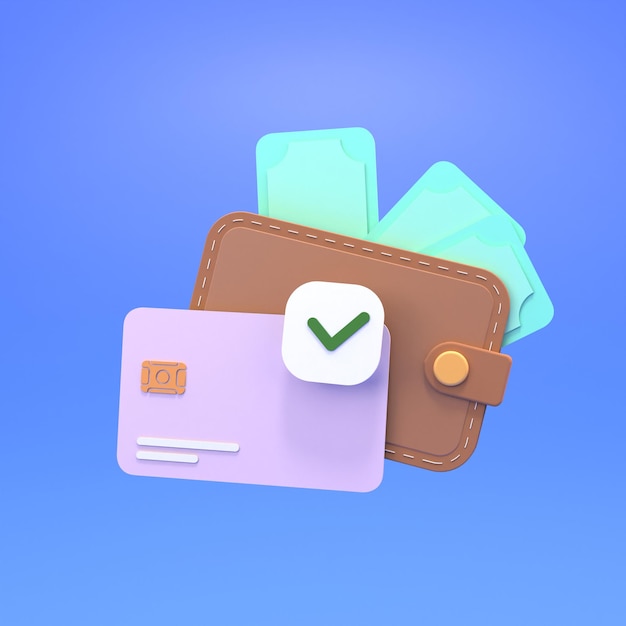 Credit card with tick 3d render Premium Photo